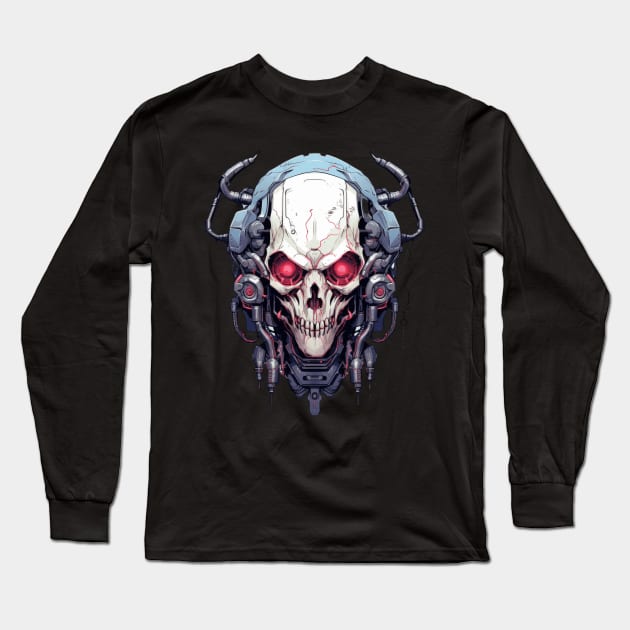 Cyber Demon Skull Cyborg Long Sleeve T-Shirt by Nightarcade